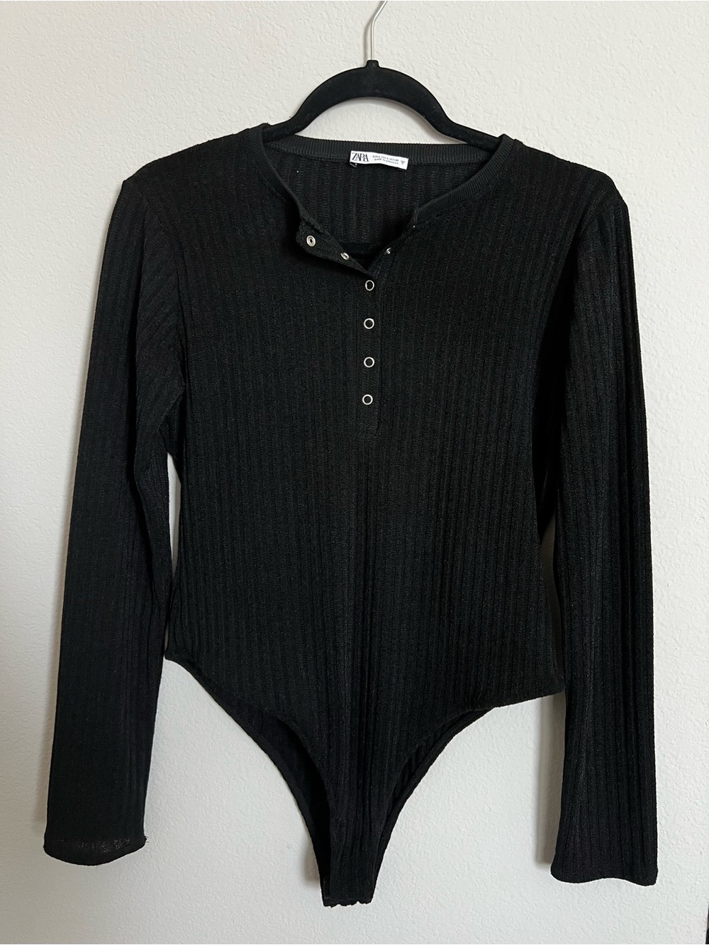 Zara Black Ribbed Snap-Front Bodysuit